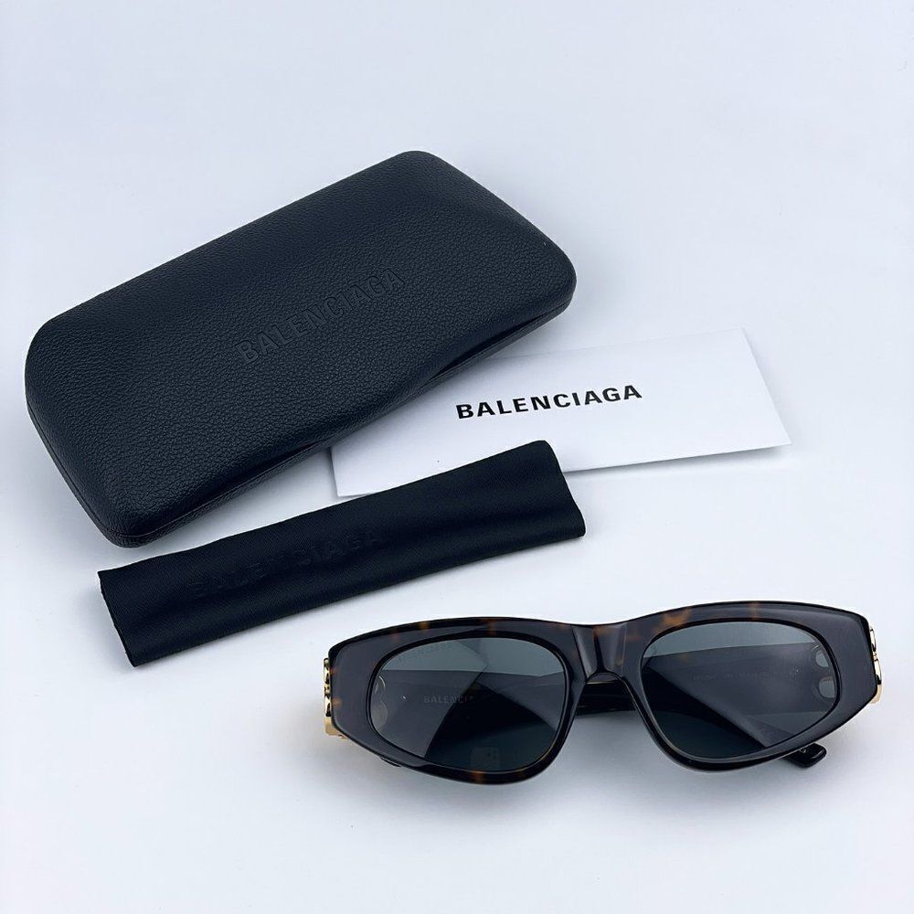 NEW Balenciaga BB0095S 002 Havana Brown Gold Green Cat Eye Unisex Sunglasses - Picture 3 of 14
